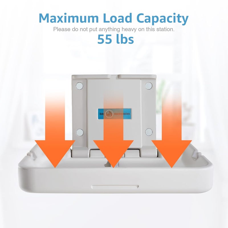 KSITEX Baby Changing Station,Wall Mounted Diaper Changing Tables Fold Up Changer Station Commercial Malls/Hotels/Airports - Image 3